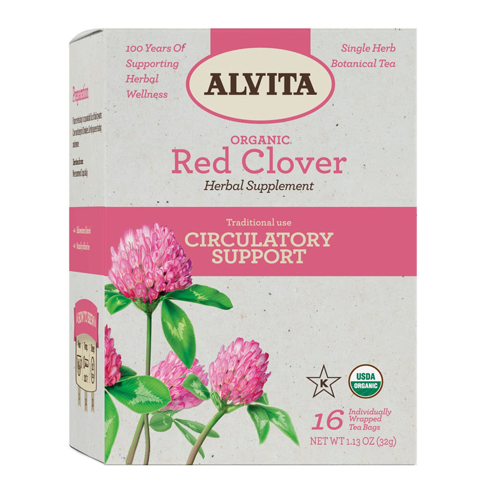Alvita Organic Red Clover Herbal Tea Bags, Circulatory Support, 16 Ea
